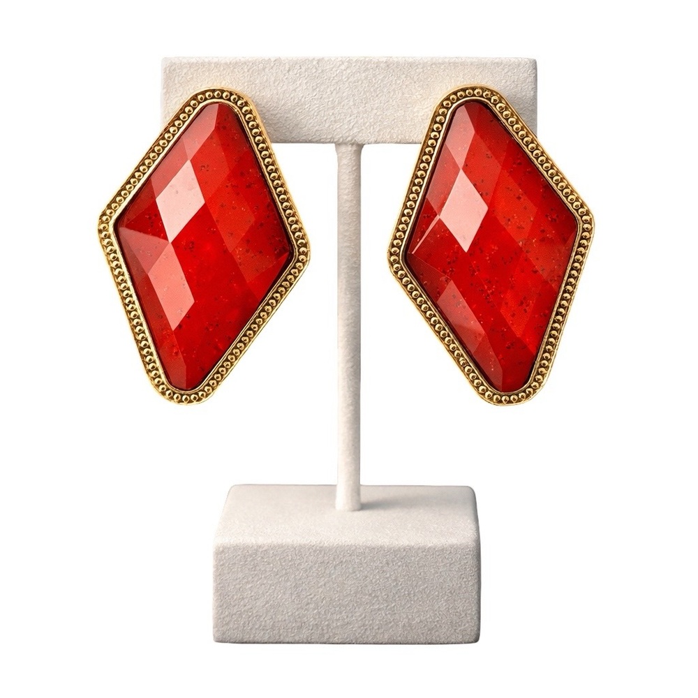 Ruby Red Bombshell Earrings – Bold Faceted Gold Glam Statement